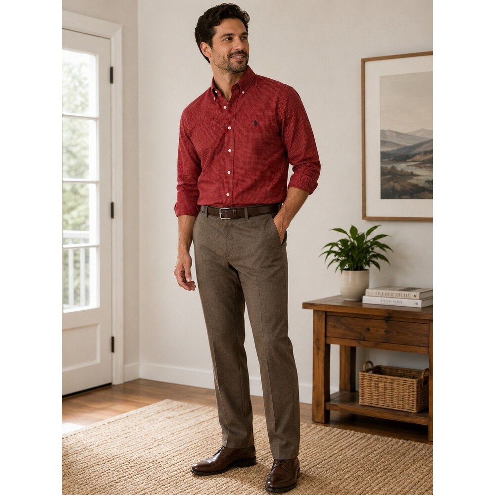Men's Green Dress Pants Classic Flat Front Business Casual Slacks Straight Leg